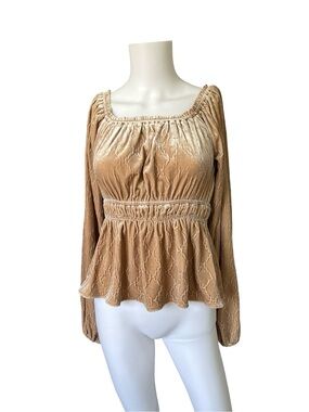 Sterling & Stitch Brown Velvet Babydoll Top Whimsigoth Peasant Womens Size Small
